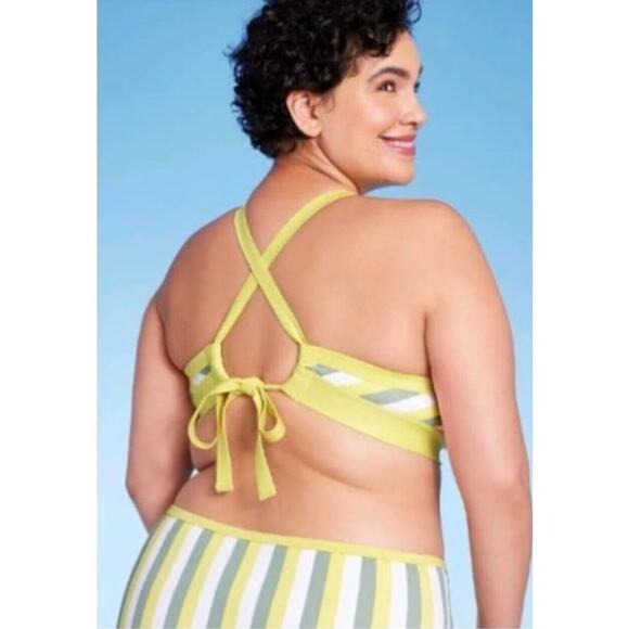 Kona Sol  2pc Bikini Plus Size 1X Yellow Gray White Striped Triangle Swim Beach - Picture 3 of 14